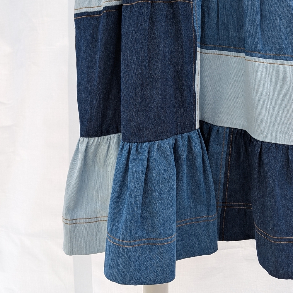 Anthropologie | The Somerset Demin Blue Patchwork Dress Medium - Picture 6 of 16